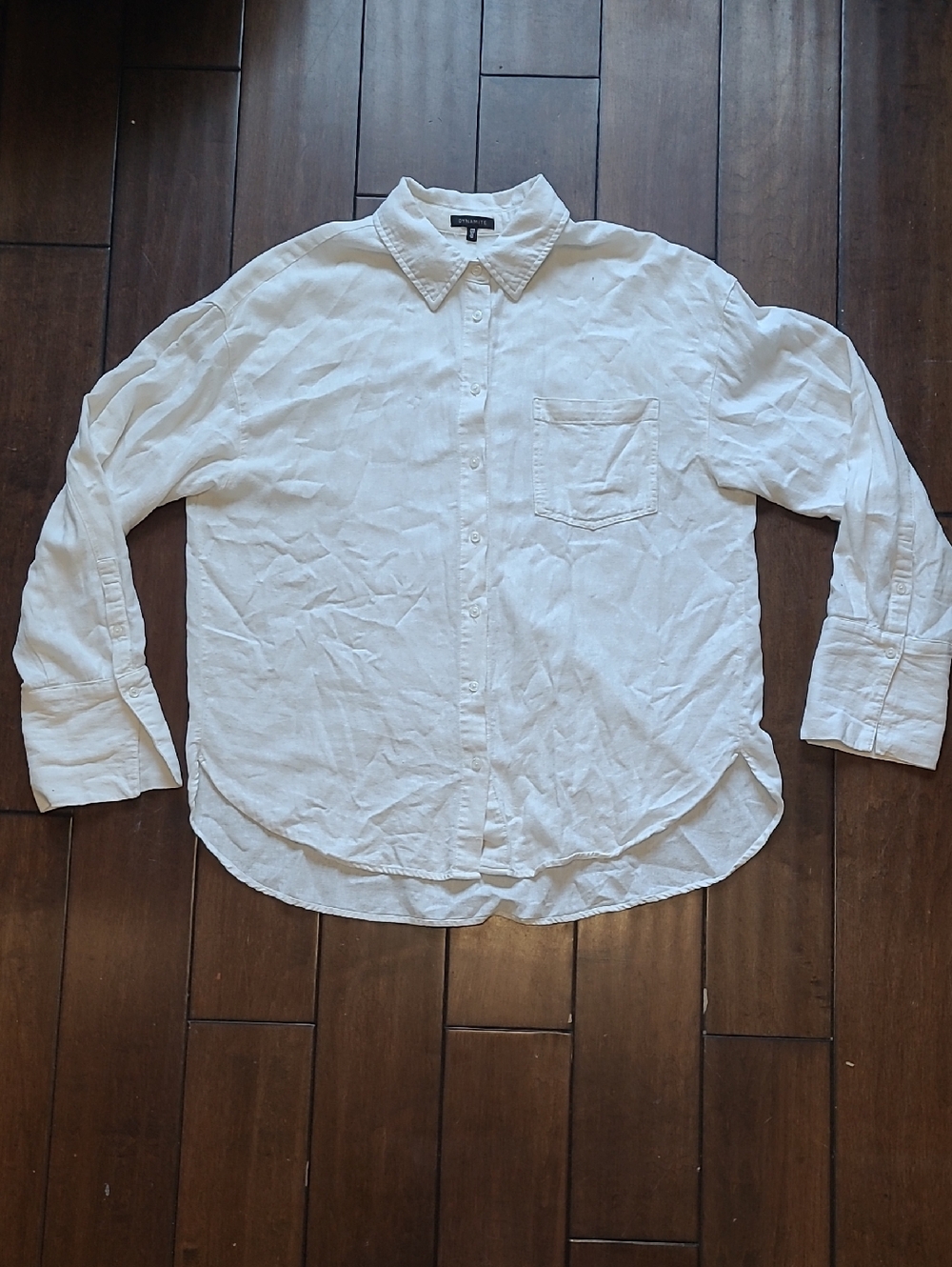 Dynamite White Linen-Blend Button Down Shirt